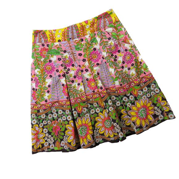 Cabi Ashbury Floral Colorful Bohemian Retro High Rise A-Line Pleated Skirt 4 - Picture 1 of 5